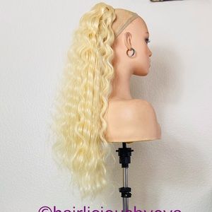 Ponytail hair extensions blonde drawstring curly